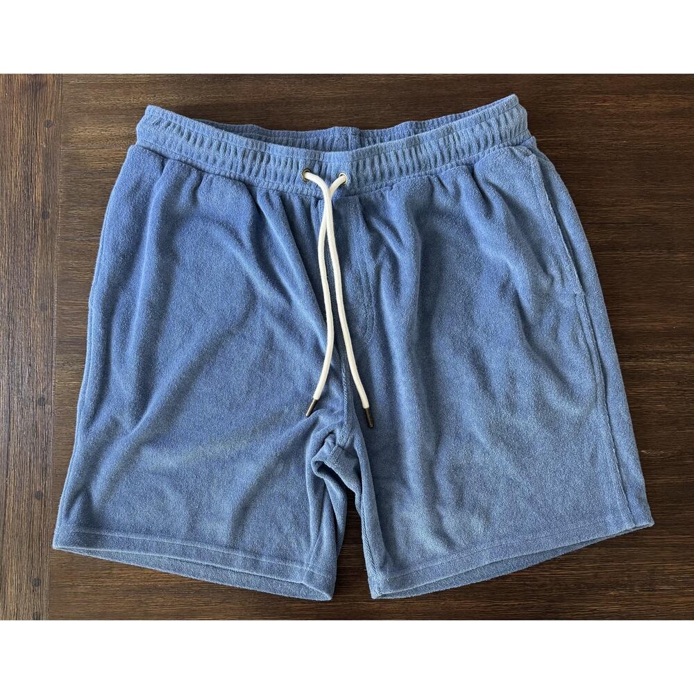 Dandy Del Mar Shorts Mens Medium Blue Terry Sweat Elastic 6 Inseam Beach Casual